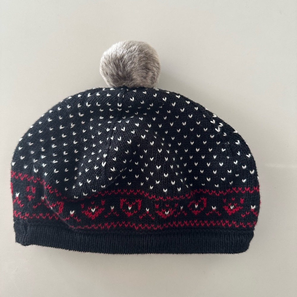 JANIE & JACK beret with faux-fur pom-pom